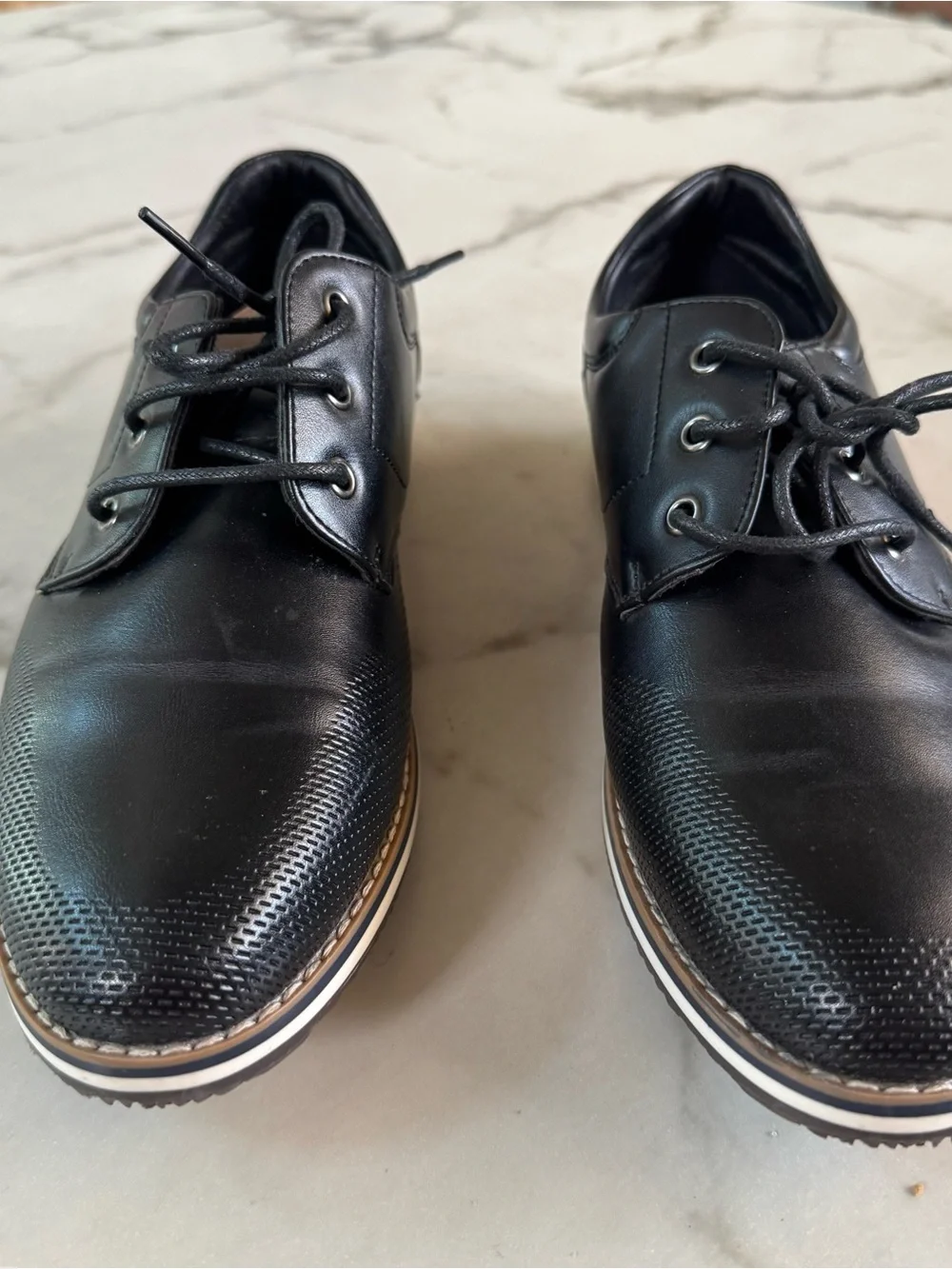 Kids Black Dress Shoes with Brown Accent – Lace-Up Comfort